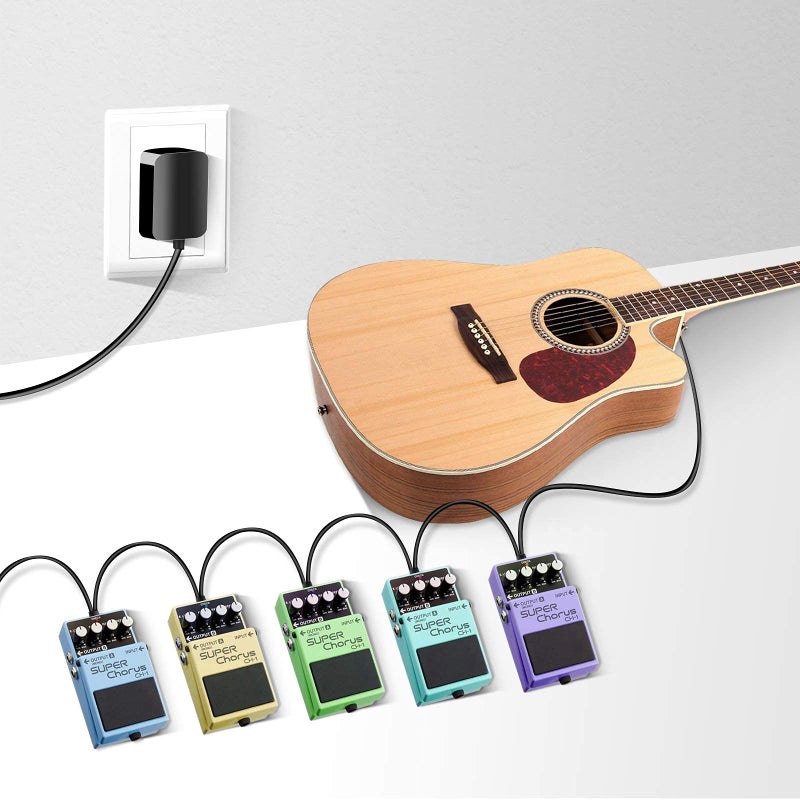 WUKUR Replacement for 9V Guitar Pedal Power Supply 9 Volt Power Supply for Guitar Pedalsï¼Œ1A Tip Negative with 5 Way Daisy Chain Power Cable - Image 2